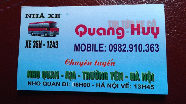 Nhà xe Quang Huy - Lịch Trình - Giá Vé Hôm Nay Danh thiếp nhà xe Quang Huy