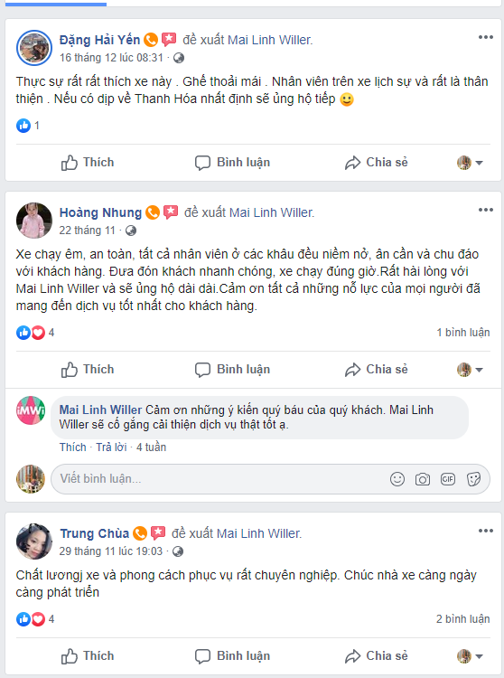 phan hoi khach hang ve xe mai linh willer